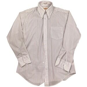 Branford Dress Shirt Mens Large White Burgundy Stripe Daggar 70s Disco Vintage